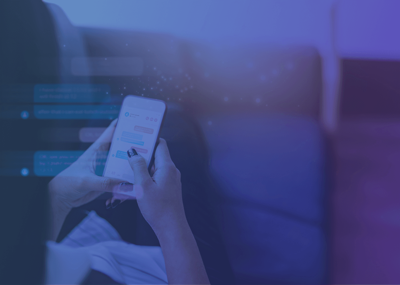 A woman laying on a bed, chatting on a smartphone