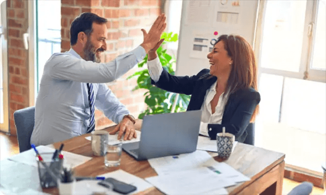 Man and woman touching hands, having positive energy